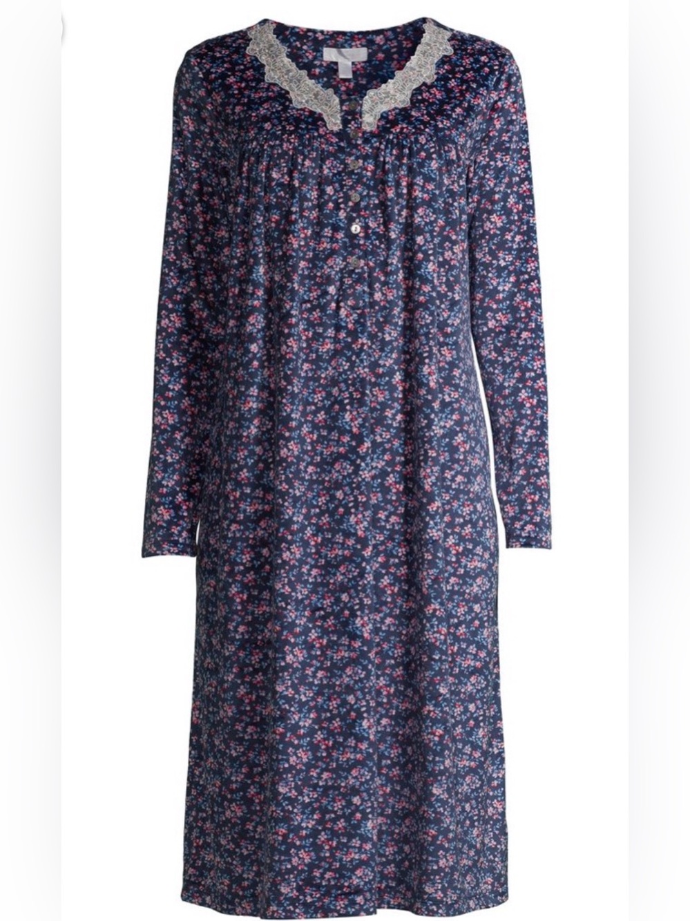 NWOT Secret Treasures Navy Floral Long-Sleeve Nightgown with Lace